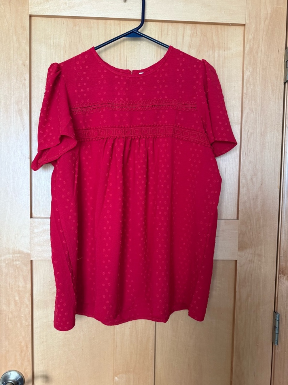 Amazon Red Short Sleeve Eyelet Babydoll Tunic